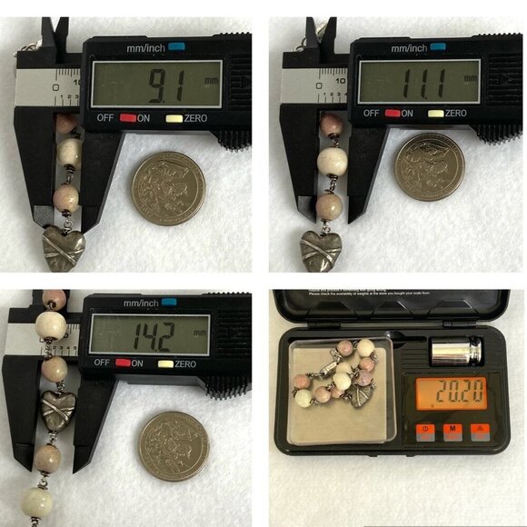 Sterling Silver 925 Italy Ceramic Beaded Pewter Heart Bow Bracelet - Picture 10 of 16